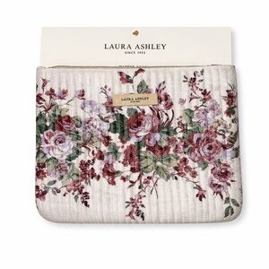 Laura Ashley Quilted Floral Zip Pouch in Ivory and Rose